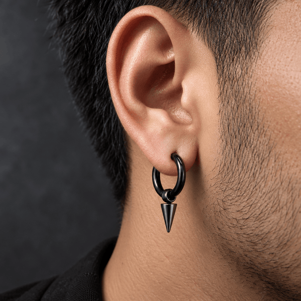 SPIREHOOP - BLACK - Pure Titanium Steel Ear Hoop Earrings for Men & Boys (2 Pcs)