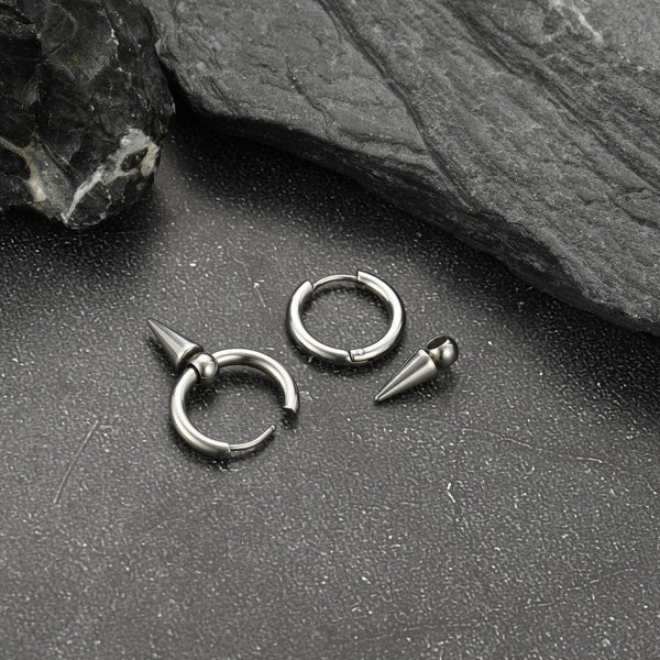 SPIREHOOP - SILVER - Pure Titanium Steel Ear Hoop Earrings for Men & Boys (2 Pcs)
