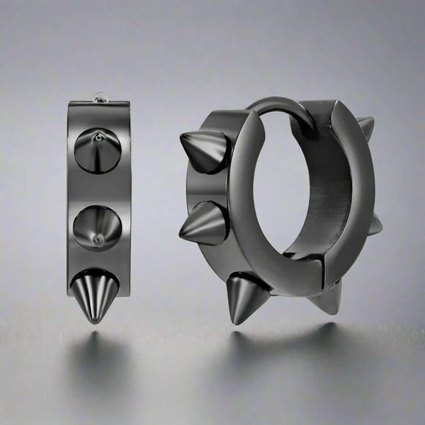 SPYRAL BLACK - Titanium Steel Stud Earrings for Men & Boys (2 Pcs)