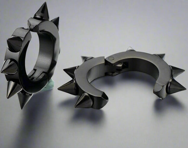 SPYRAL BLACK - Titanium Steel Stud Earrings for Men & Boys (2 Pcs)