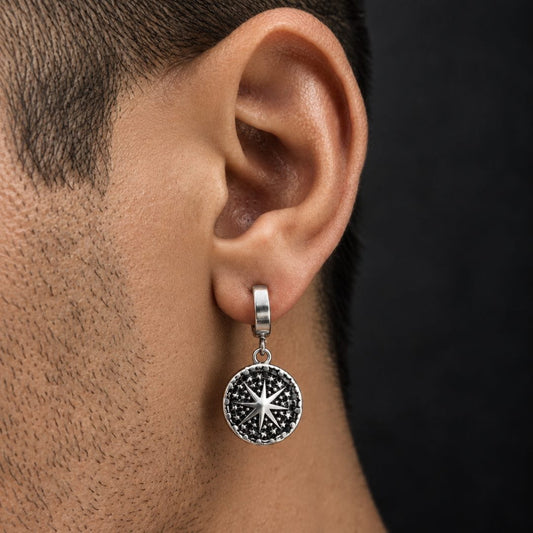 THE MEN THING Nose & Ear Ring Pair  (Both Ears) STARBURST - Titanium Steel Hoop Earrings for Men & Boys (2 Pcs)