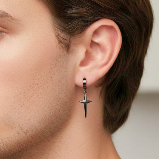 THE MEN THING Nose & Ear Ring Pair  (Both Ears) STARLIGHT BLACK - Titanium Steel Hoop Earrings for Men & Boys (2 Pcs)