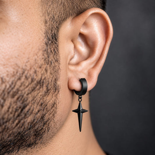 THE MEN THING Nose & Ear Ring Pair  (Both Ears) STARLIGHT BLACK - Titanium Steel Hoop Earrings for Men & Boys (2 Pcs)