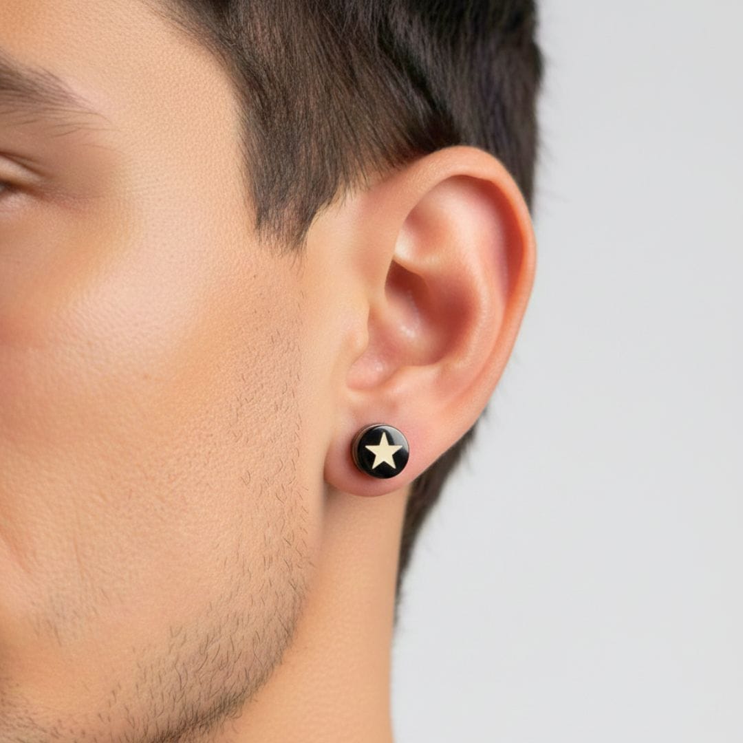 THE MEN THING Nose & Ear Ring Pair  (Both Ears) STARLUX - Magnetic Non-Piercing Pure Titanium Steel Studs Earrings for Men & Boys (2 Pcs)