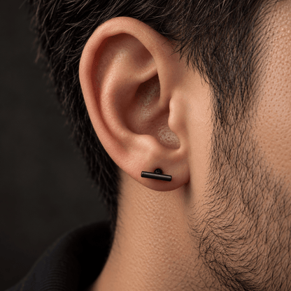 THE MEN THING Nose & Ear Ring Pair  (Both Ears) T-SHAPED - Titanium Steel Stud Earrings for Men & Boys (2 Pcs)