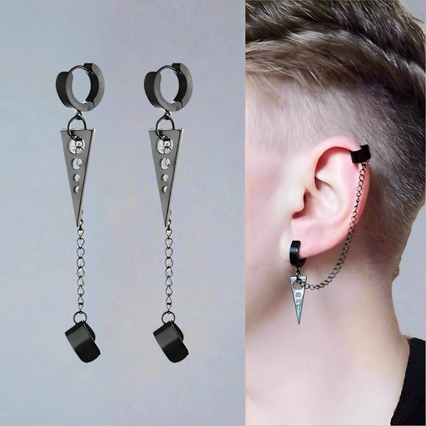 TRIANGLE DROP SILVER - Titanium Steel Hoop Earrings for Men & Boys (2 Pcs)