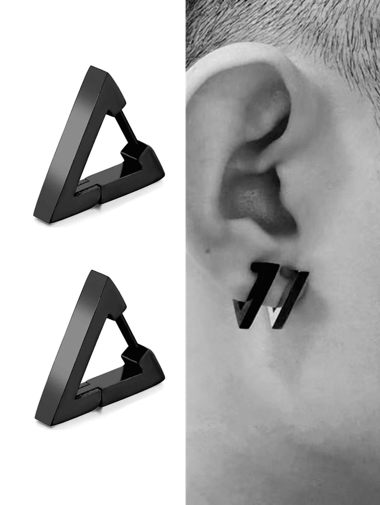 THE MEN THING Nose & Ear Ring Pair  (Both Ears) TRIANGLE HOOP - Titanium Steel Stud Earrings for Men & Boys (2 Pcs)