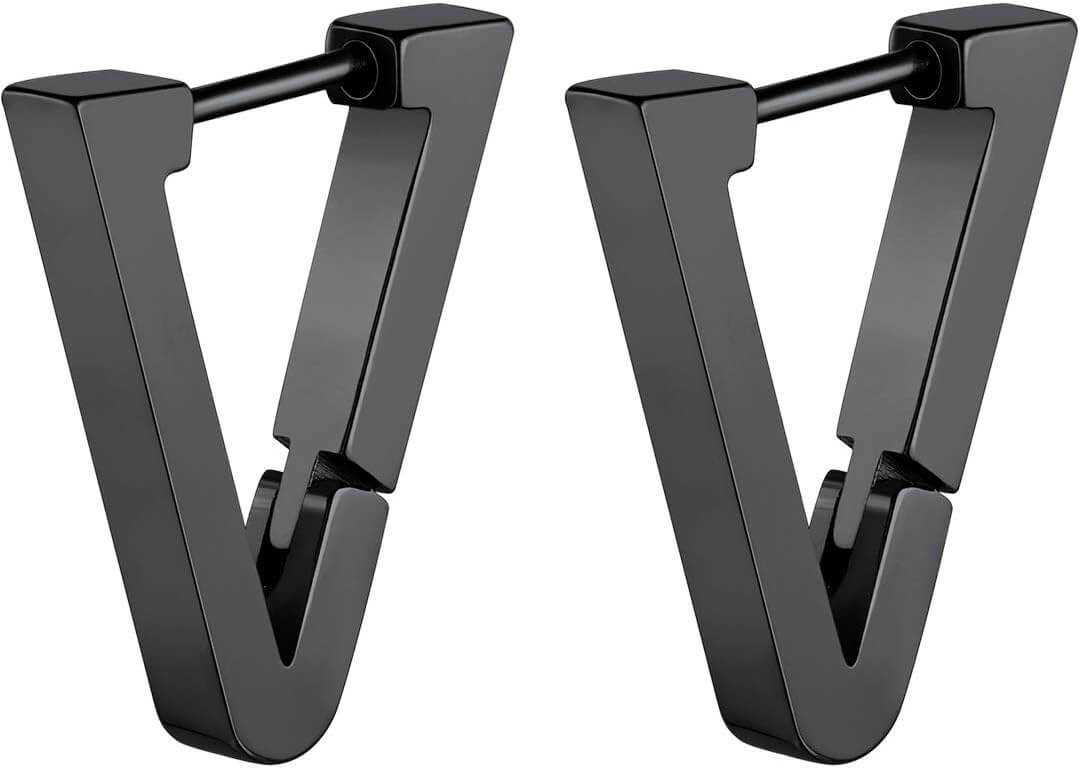 THE MEN THING Nose & Ear Ring Pair  (Both Ears) TRIANGLE HOOP - Titanium Steel Stud Earrings for Men & Boys (2 Pcs)