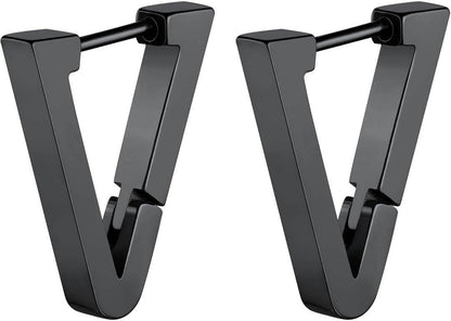 THE MEN THING Nose & Ear Ring Pair  (Both Ears) TRIANGLE HOOP - Titanium Steel Stud Earrings for Men & Boys (2 Pcs)