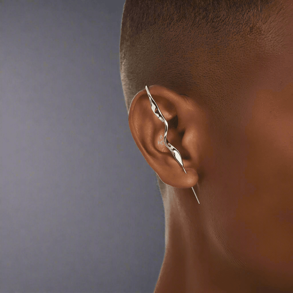 TWISTED SPIRAL - Pure Titanium Steel Ear Crawler Hook Pin Cuff Earrings for Men & Boys (2 Pcs)