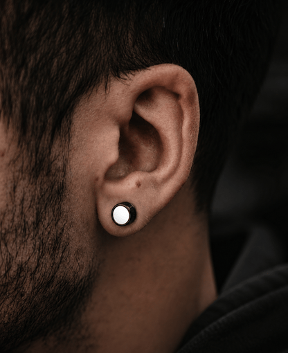 THE MEN THING Nose & Ear Ring Pair  (Both Ears) TWO-TONE CIRCLE - Pure Titanium Steel Piercing Ear Earrings for Men & Boys (2 Pcs)