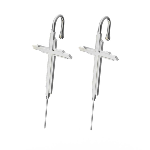 VINE CROSS - Pure Titanium Steel Ear Crawler Hook Pin Cuff Earrings for Men & Boys (2 Pcs)