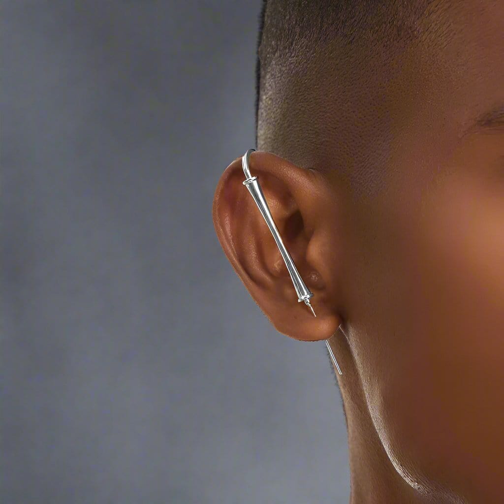 THE MEN THING Nose & Ear Ring Pair  (Both Ears) WHIMSY - Pure Titanium Steel Ear Crawler Hook Pin Cuff Earrings for Men & Boys (2 Pcs)