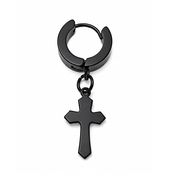 RAVEN CROSS BLACK - Stainless Steel Cross Dangle Earring in Black for Men & Boys
