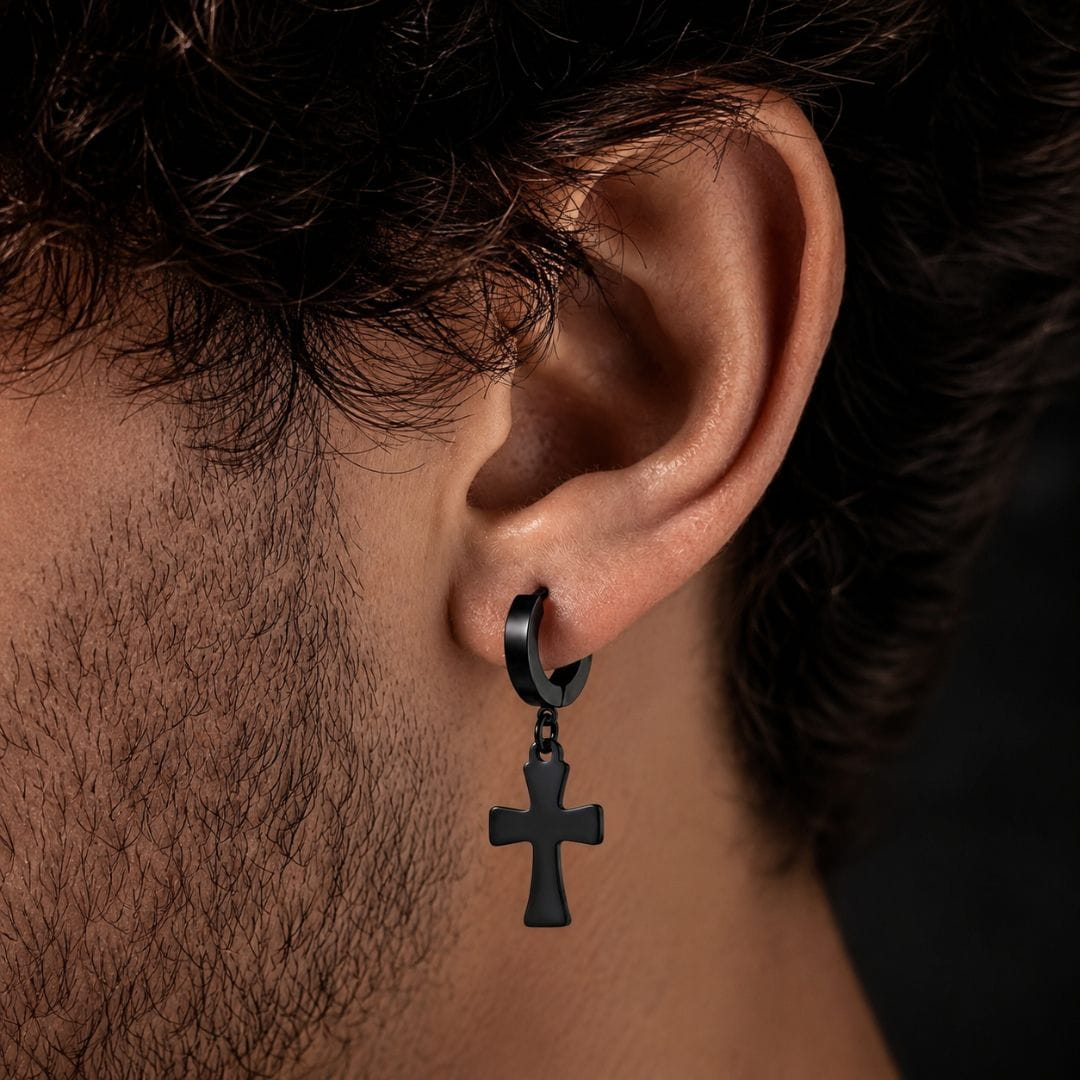 THE MEN THING Nose & Ear Ring RAVEN DROP BLACK - Stainless Steel Earring in Black for Men & Boys