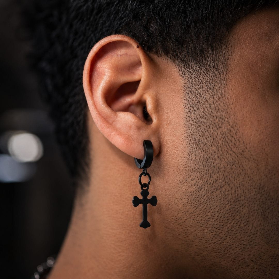 THE MEN THING Nose & Ear Ring RAVEN HOOP BLACK - Stainless Steel Hoop Earring for Men & Boys - Black