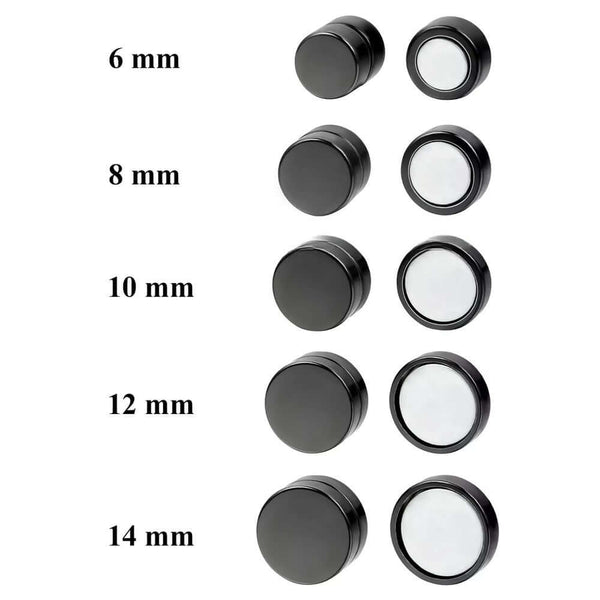 ROUND BARBELL - BLACK - Magnetic Non-Piercing Pure Titanium Steel Earring for Men & Boys (14mm to 6mm ) (2 Pcs)