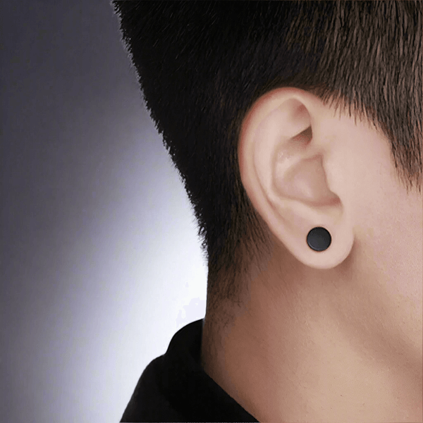 ROUND BARBELL - BLACK - Magnetic Non-Piercing Pure Titanium Steel Earring for Men & Boys (14mm to 6mm ) (2 Pcs)