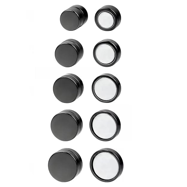 THE MEN THING Nose & Ear Ring ROUND BARBELL - BLACK - Magnetic Non-Piercing Pure Titanium Steel Earring for Men & Boys (14mm to 6mm ) (2 Pcs)