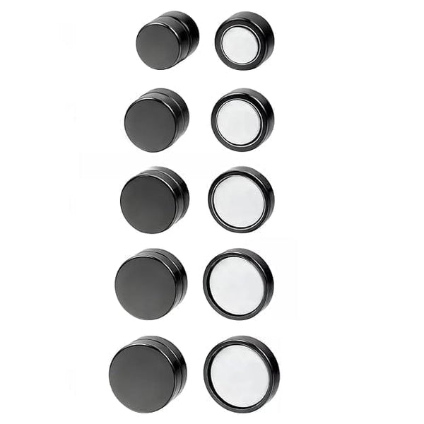 ROUND BARBELL - BLACK - Magnetic Non-Piercing Pure Titanium Steel Earring for Men & Boys (14mm to 6mm ) (2 Pcs)