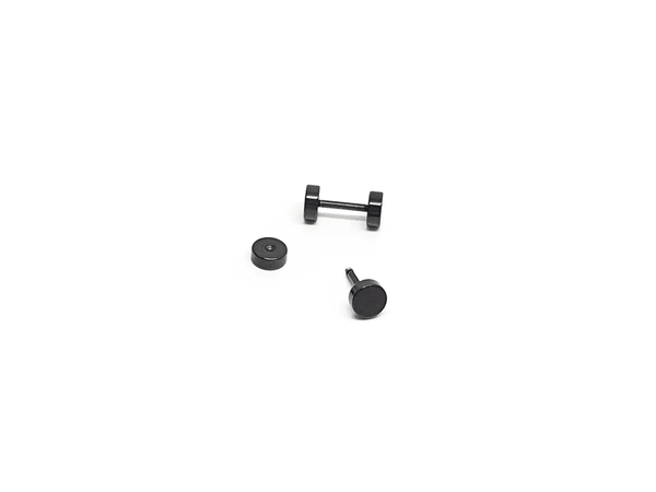 ROUND DUMBBELL - BLACK - Pure Titanium Steel Ear Hoop Earrings for Men & Boys (16mm to 2mm) (2 Pcs)