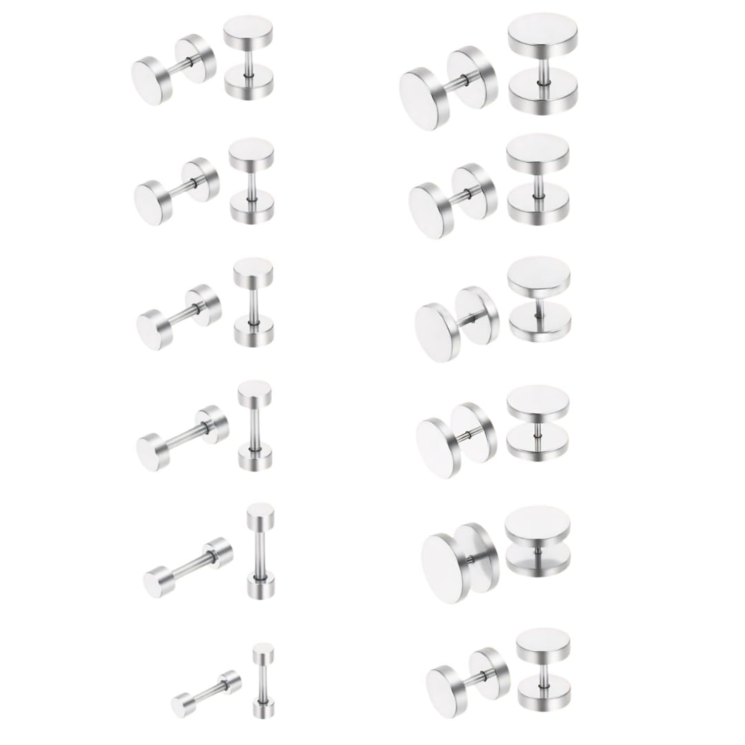 THE MEN THING Nose & Ear Ring ROUND DUMBBELL - SILVER - Pure Titanium Steel Ear Hoop Earrings for Men & Boys (16mm to 2mm) (2 Pcs)