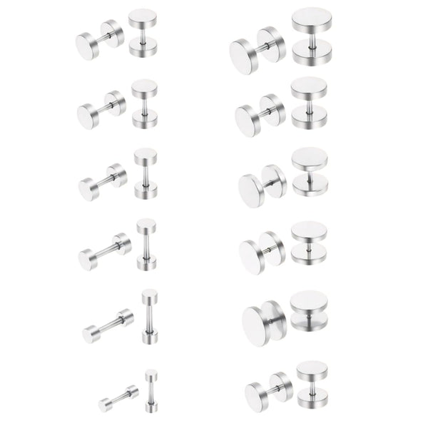 ROUND DUMBBELL - SILVER - Pure Titanium Steel Ear Hoop Earrings for Men & Boys (16mm to 2mm) (2 Pcs)