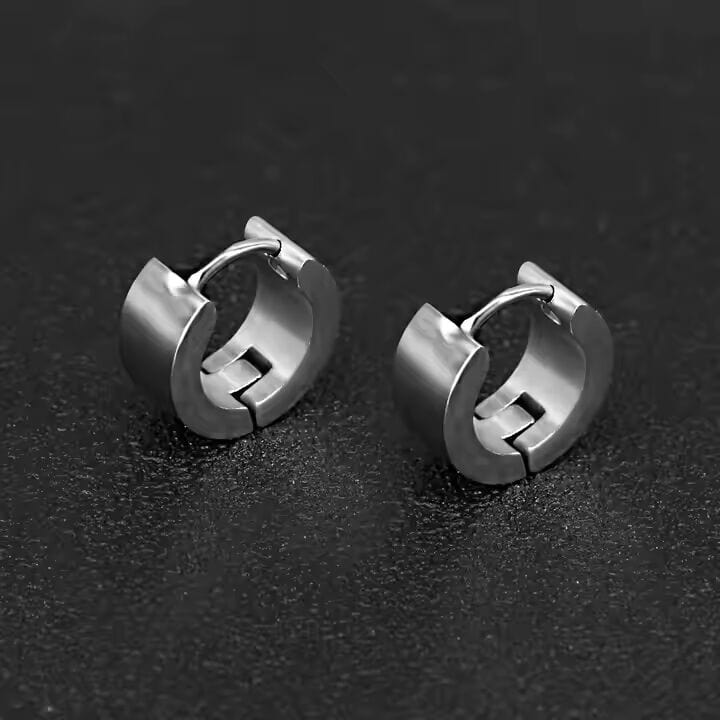 THE MEN THING Nose & Ear Ring SILVER COBALT CREST - 7mm Titanium Steel Hoop Earrings for Men & Boys (2 Pcs)