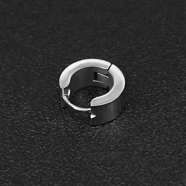 SILVER COBALT CREST - 7mm Titanium Steel Hoop Earrings for Men & Boys (2 Pcs)