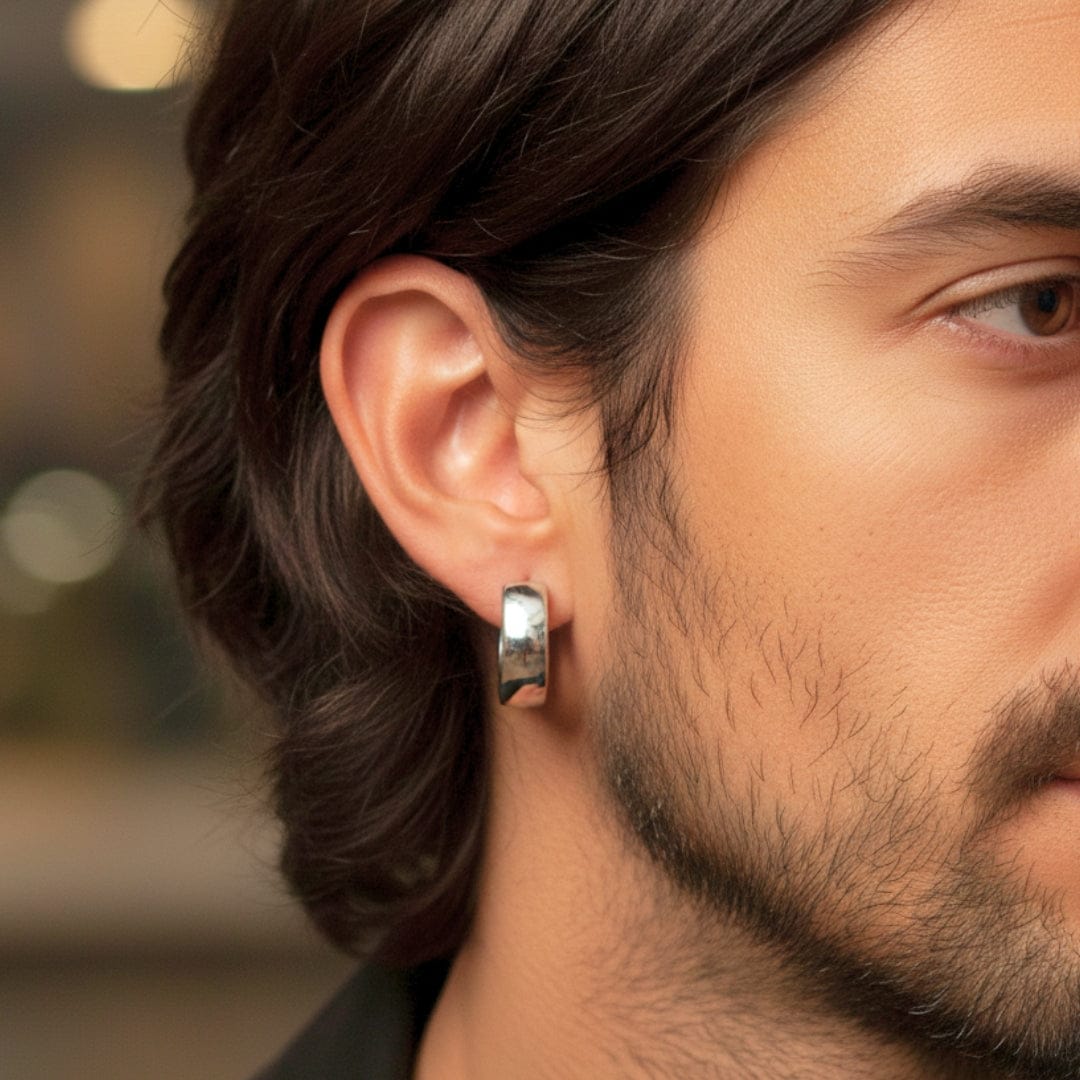 THE MEN THING Nose & Ear Ring SILVER COBALT CREST - 7mm Titanium Steel Hoop Earrings for Men & Boys (2 Pcs)