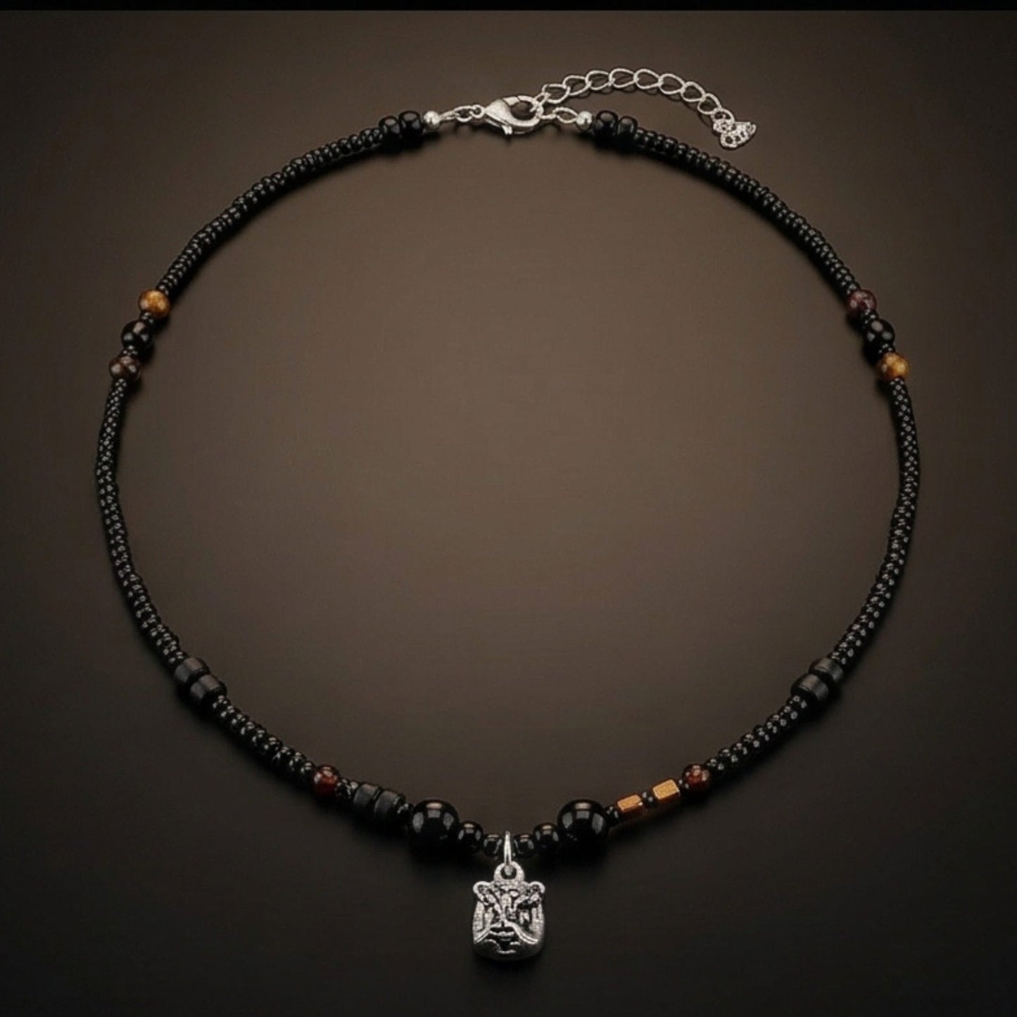 THE MEN THING Pearl / Bead Necklace ALPHA CORE – 10mm Titanium Steel Pendant with 9mm Beads  Natural Stone Mens & Boys (20-22 inch with adjustable cable chain)