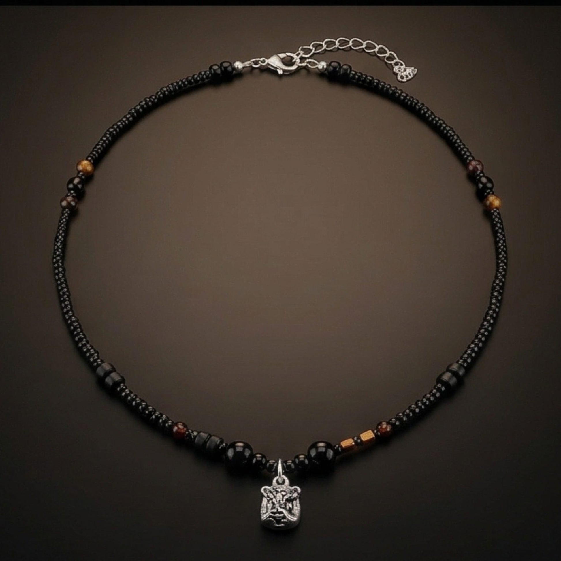 THE MEN THING Pearl / Bead Necklace ALPHA CORE – 10mm Titanium Steel Pendant with 9mm Beads  Natural Stone Mens & Boys (20-22 inch with adjustable cable chain)