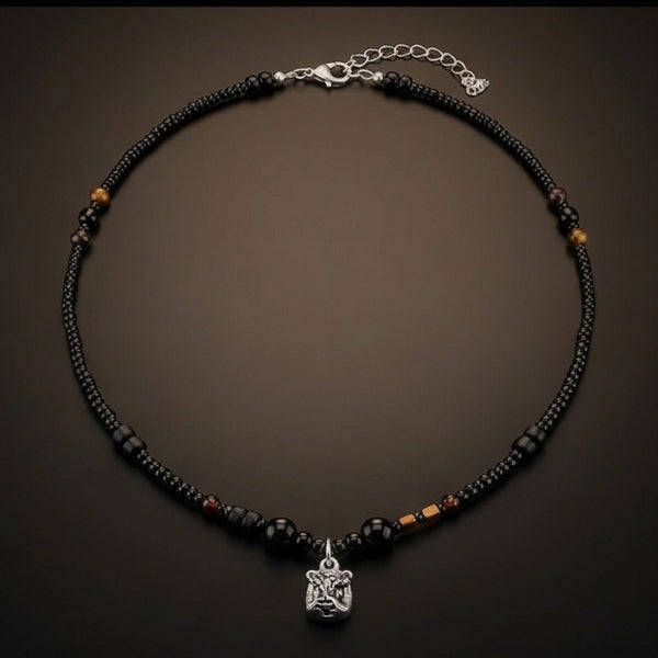 ALPHA CORE – 10mm Titanium Steel Pendant with 9mm Beads  Natural Stone Mens & Boys (20-22 inch with adjustable cable chain)