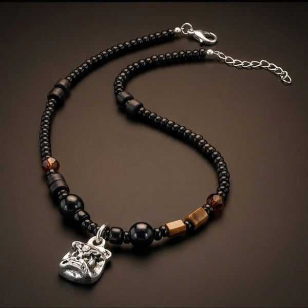 ALPHA CORE – 10mm Titanium Steel Pendant with 9mm Beads  Natural Stone Mens & Boys (20-22 inch with adjustable cable chain)