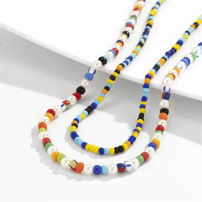 THE MEN THING Pearl / Bead Necklace BOHO STYLE COLOUR - Multi-Layer Beads Necklace for Men & Boys (20 inch)