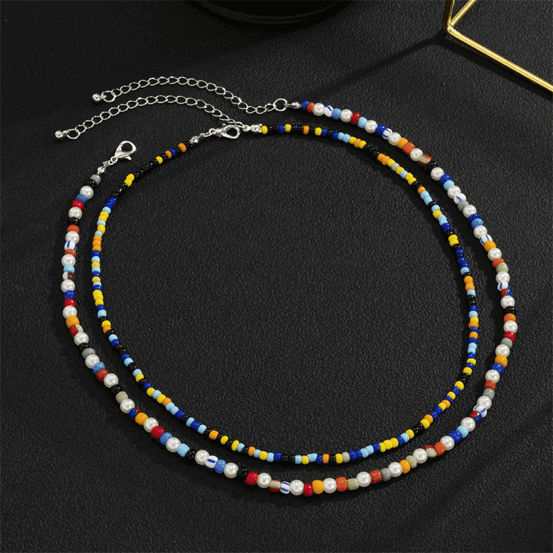 THE MEN THING Pearl / Bead Necklace BOHO STYLE COLOUR - Multi-Layer Beads Necklace for Men & Boys (20 inch)