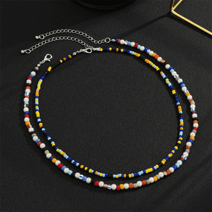 THE MEN THING Pearl / Bead Necklace BOHO STYLE COLOUR - Multi-Layer Beads Necklace for Men & Boys (20 inch)