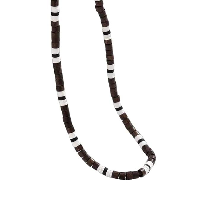 THE MEN THING Pearl / Bead Necklace BROWN TIGER COCO - Seed Beaded Necklace - Brown and White Puka Shells - Stylish Necklace for Men and Boys (21 inches with adjustable cable chain)
