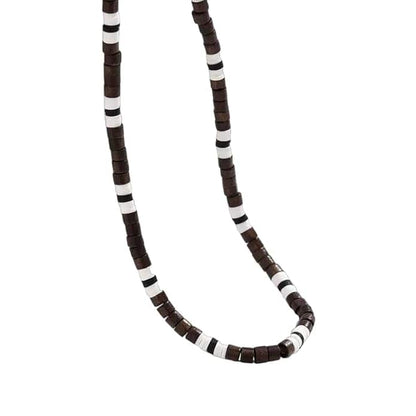 THE MEN THING Pearl / Bead Necklace BROWN TIGER COCO - Seed Beaded Necklace - Brown and White Puka Shells - Stylish Necklace for Men and Boys (21 inches with adjustable cable chain)