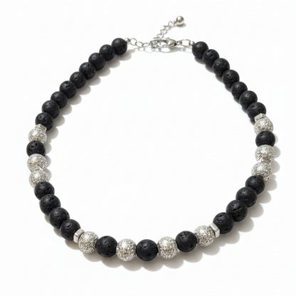 THE MEN THING Pearl / Bead Necklace CAVRIEL - 8mm Beads Necklace with Natural Stone Mens & Boys (19-21 inch with adjustable cable chain)