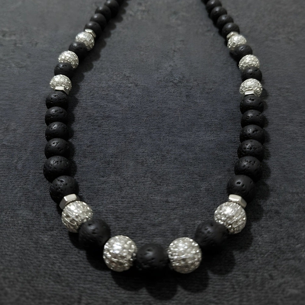 THE MEN THING Pearl / Bead Necklace CAVRIEL - 8mm Beads Necklace with Natural Stone Mens & Boys (19-21 inch with adjustable cable chain)