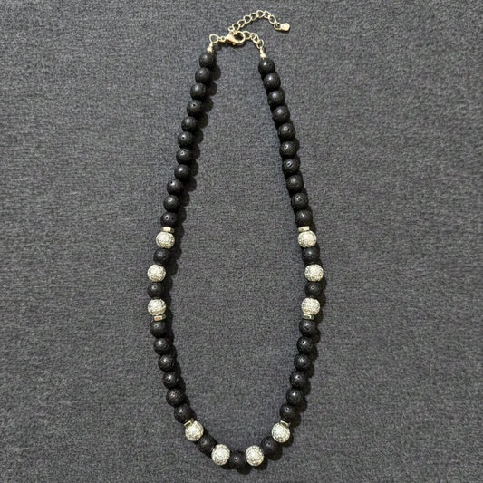 THE MEN THING Pearl / Bead Necklace CAVRIEL - 8mm Beads Necklace with Natural Stone Mens & Boys (19-21 inch with adjustable cable chain)