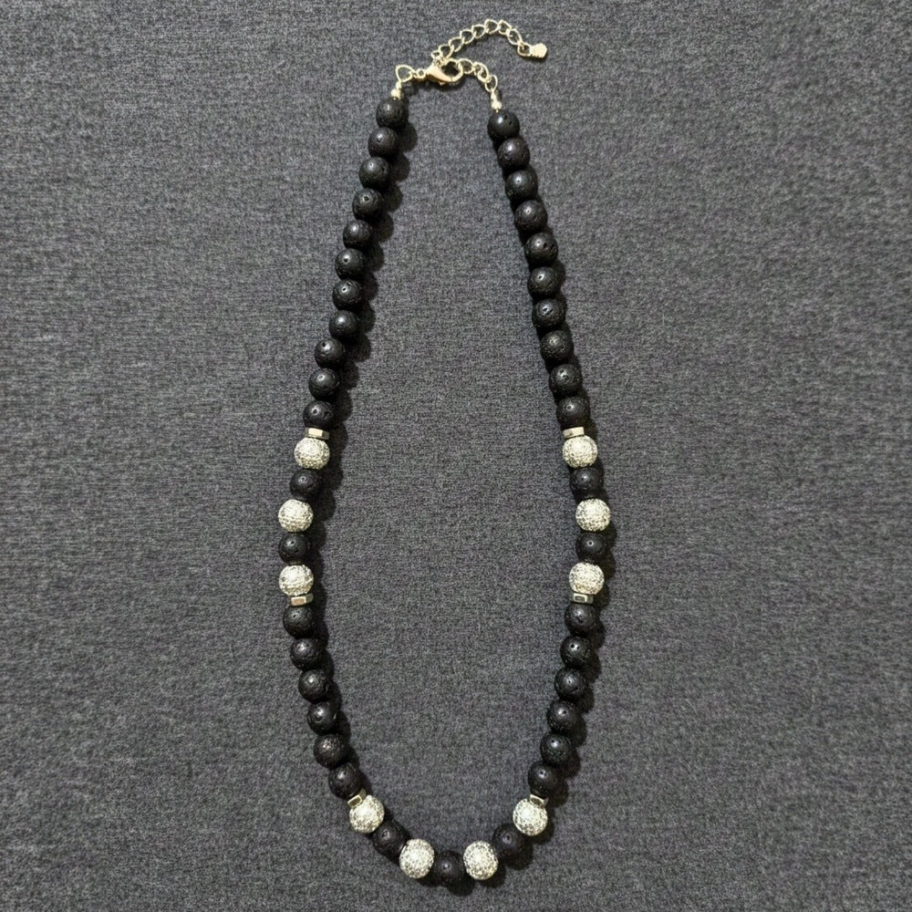 THE MEN THING Pearl / Bead Necklace CAVRIEL - 8mm Beads Necklace with Natural Stone Mens & Boys (19-21 inch with adjustable cable chain)