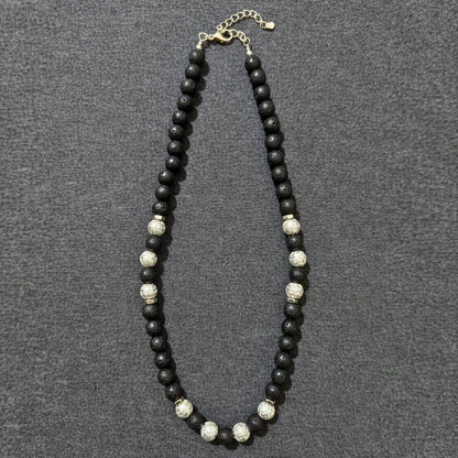 THE MEN THING Pearl / Bead Necklace CAVRIEL - 8mm Beads Necklace with Natural Stone Mens & Boys (19-21 inch with adjustable cable chain)