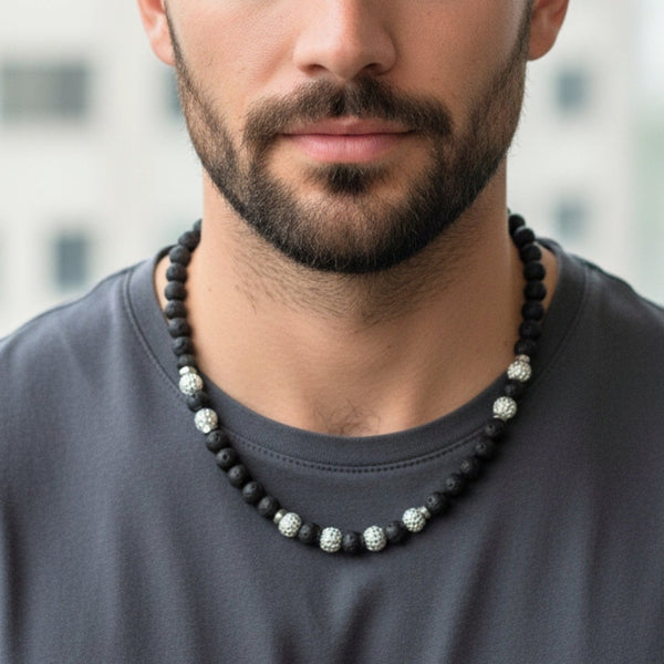 CAVRIEL - 8mm Beads Necklace with Natural Stone Mens & Boys (19-21 inch with adjustable cable chain)