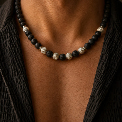 THE MEN THING Pearl / Bead Necklace CAVRIEL - 8mm Beads Necklace with Natural Stone Mens & Boys (19-21 inch with adjustable cable chain)