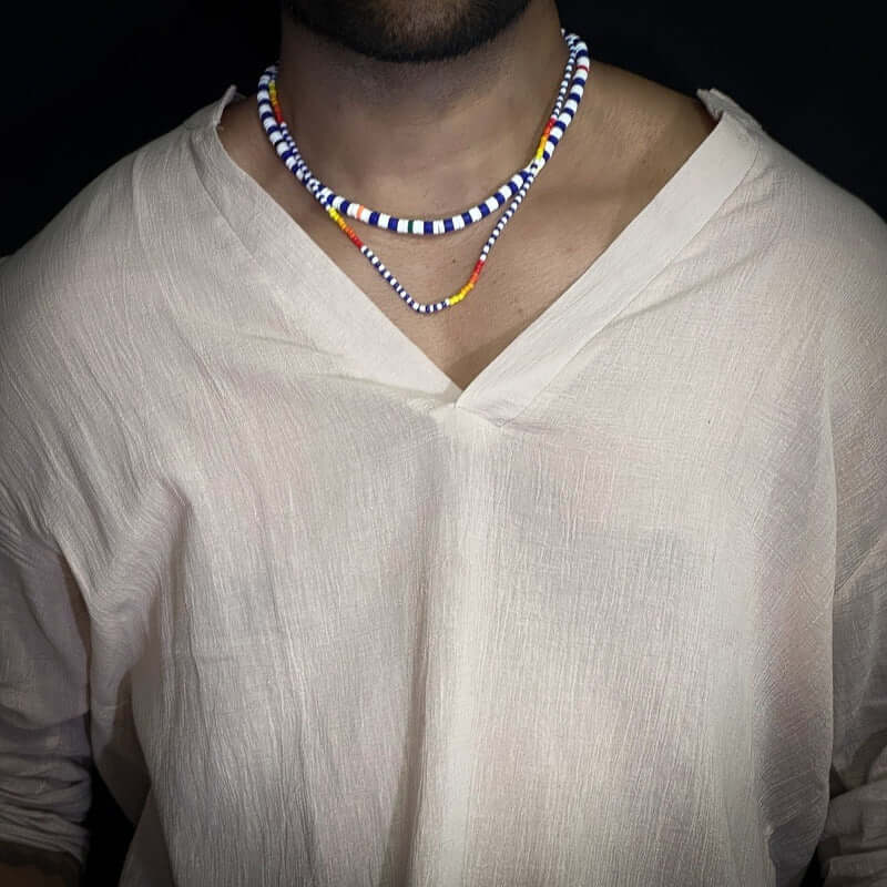 THE MEN THING Pearl / Bead Necklace CLAVICLE STYLE BEADS - Multi-Layered Beads Necklace for Men & Boys (17 and 21 inch)