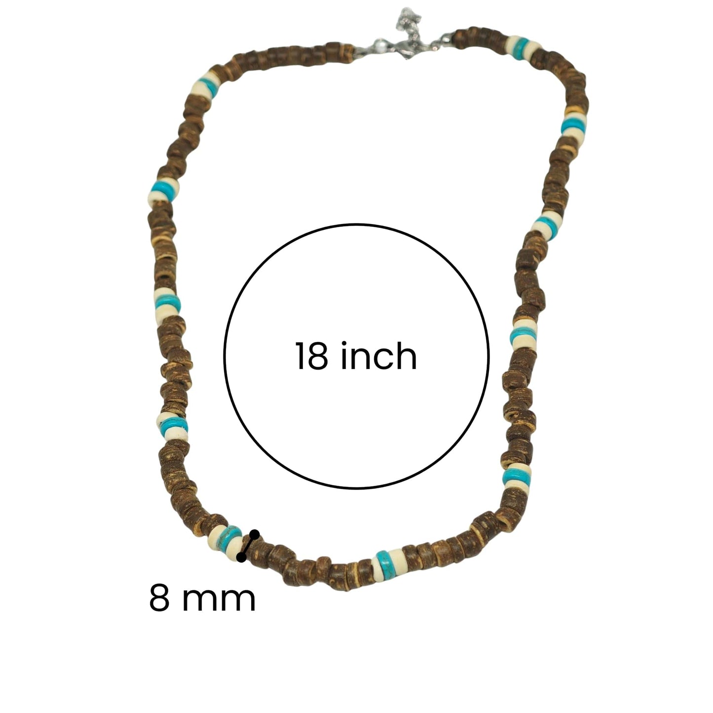 THE MEN THING Pearl / Bead Necklace COASTAL SOUL - 8 mm Beaded Necklace for Men and Boys (18 inches with adjustable cable chain)