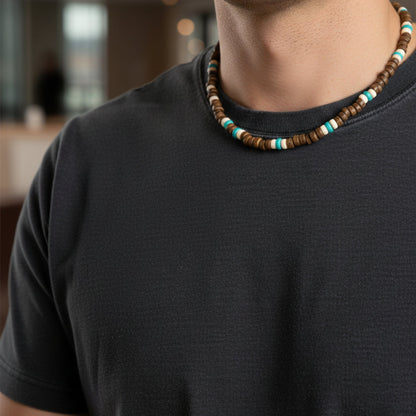 THE MEN THING Pearl / Bead Necklace COASTAL SOUL - 8 mm Beaded Necklace for Men and Boys (18 inches with adjustable cable chain)