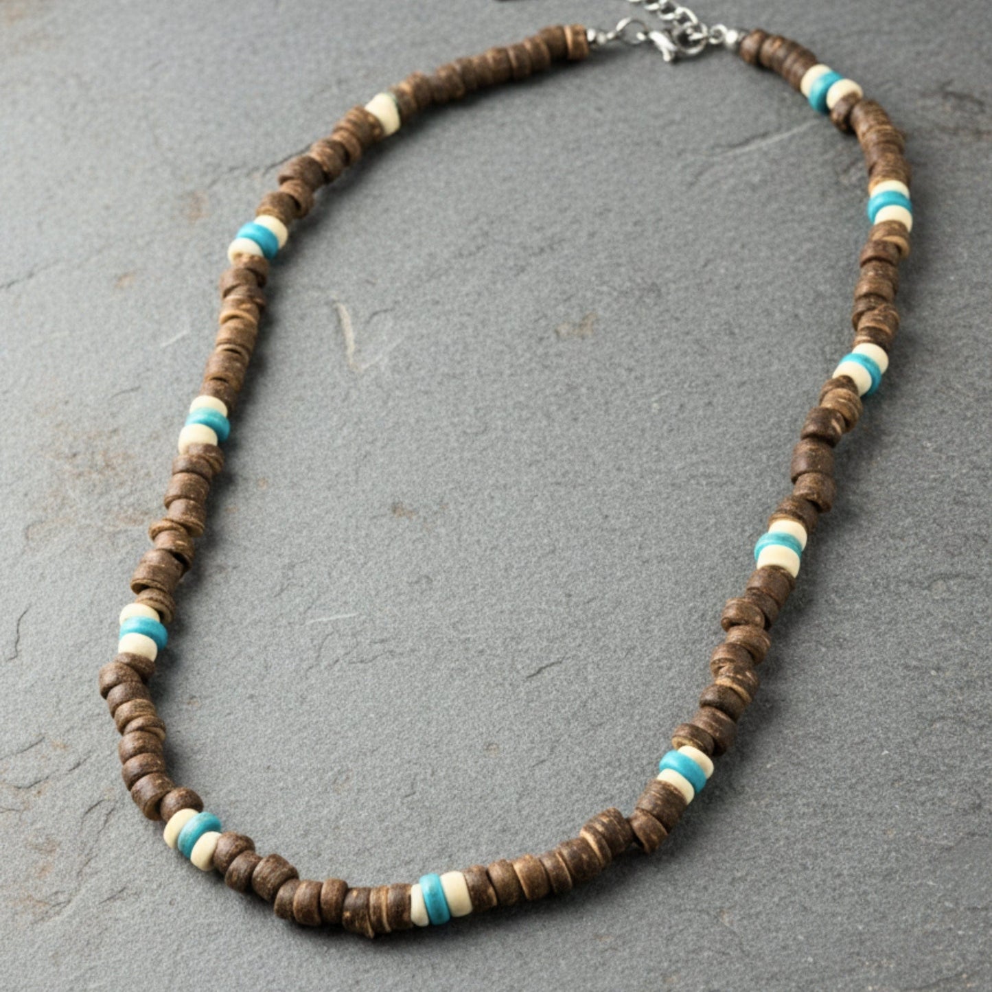 THE MEN THING Pearl / Bead Necklace COASTAL SOUL - 8 mm Beaded Necklace for Men and Boys (18 inches with adjustable cable chain)